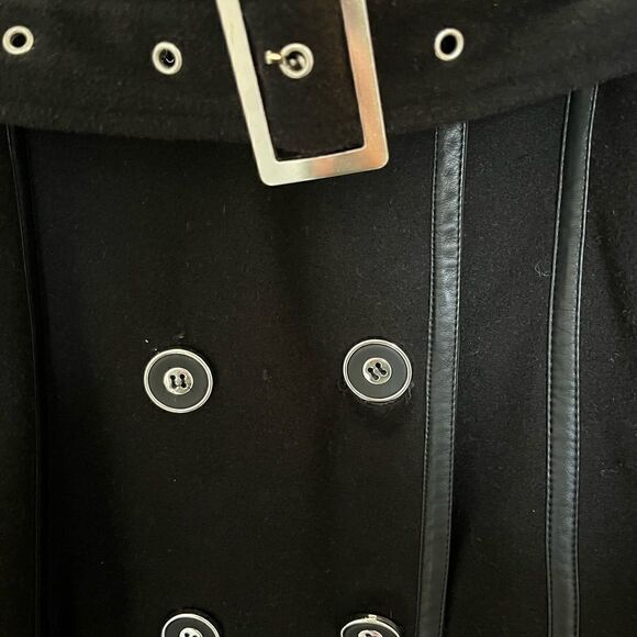 Excelled Collection Women’s Black and Silver Hardware Peacoat with Belt- Small - Picture 6 of 11